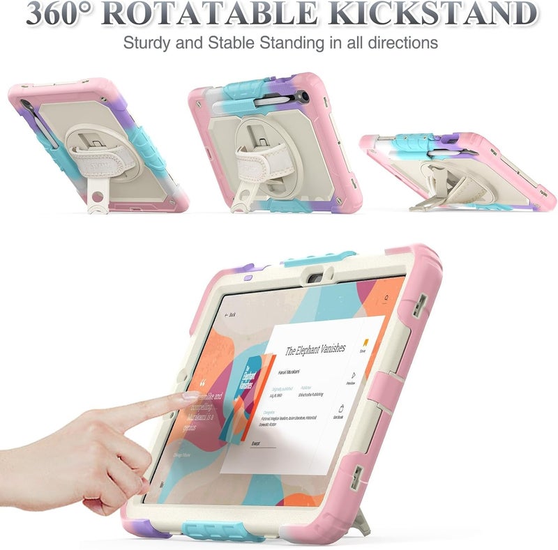 SEYMAC Case for Galaxy Tab S9 Plus /S9 FE Plus/S10 Plus 12.4'', with Screen Protector Pencil Holder [360 Rotating Hand Strap] &Stand, Drop-Proof, Yellowish+Pink - Image 4