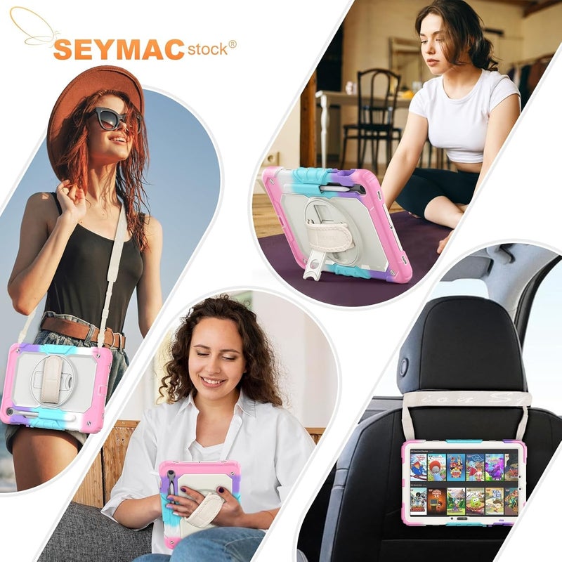 SEYMAC Case for Galaxy Tab S9 Plus /S9 FE Plus/S10 Plus 12.4'', with Screen Protector Pencil Holder [360 Rotating Hand Strap] &Stand, Drop-Proof, Yellowish+Pink - Image 5