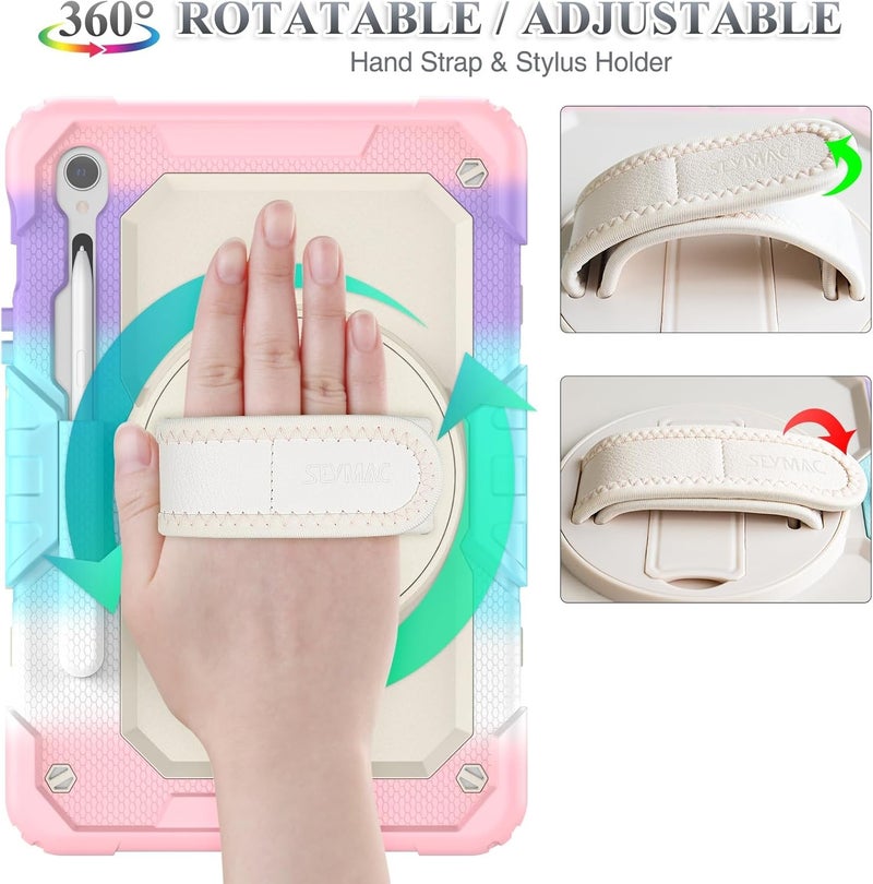 SEYMAC Case for Galaxy Tab S9 Plus /S9 FE Plus/S10 Plus 12.4'', with Screen Protector Pencil Holder [360 Rotating Hand Strap] &Stand, Drop-Proof, Yellowish+Pink - Image 3