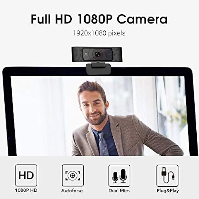 VITADE HD WEBCAM 1080P WITH MICROPHONE & COVER SLIDE, 928A PRO USB COMPUTER WEB CAMERA VIDEO CAM FOR STREAMING GAMING CONFERENCING MAC WINDOWS PC LAPTOP DESKTOP - Image 3