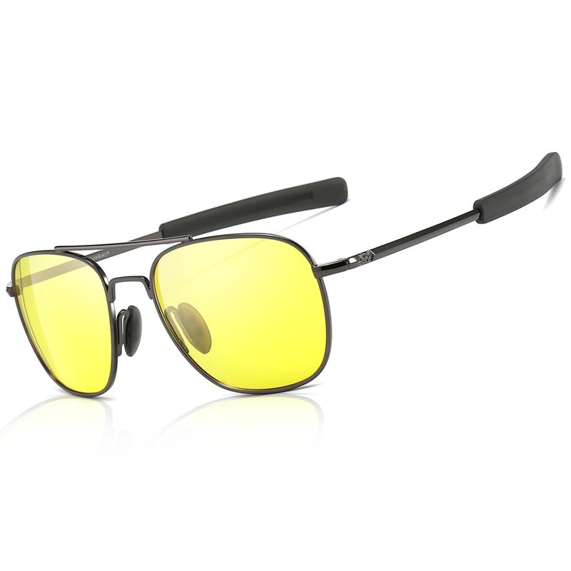SUNGAIT Menâ€™s Night Vision Driving Glasses Military Style Pilot Aviator eyewear (Night Lens/Gunmetal Frame) A285QKYS - Image 1