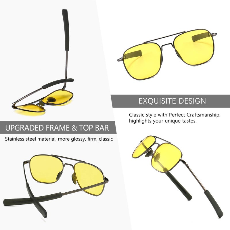 SUNGAIT Menâ€™s Night Vision Driving Glasses Military Style Pilot Aviator eyewear (Night Lens/Gunmetal Frame) A285QKYS - Image 3