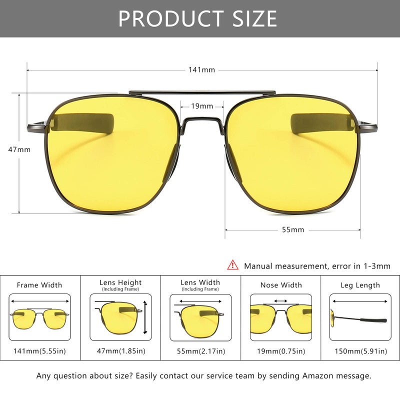 SUNGAIT Menâ€™s Night Vision Driving Glasses Military Style Pilot Aviator eyewear (Night Lens/Gunmetal Frame) A285QKYS - Image 5