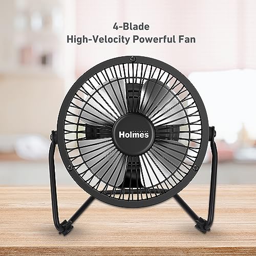 HOLMES 4" Mini High-Velocity Personal Desk Fan, 4 Blades, Adjustable 360° Head Tilt, Durable Metal Construction, Single Speed, Ideal for Home, Dorm Rooms, Bedrooms, or Offices, Black - Image 3