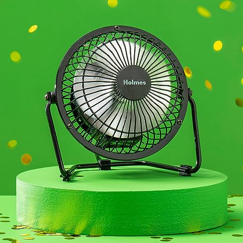 HOLMES 4" Mini High-Velocity Personal Desk Fan, 4 Blades, Adjustable 360° Head Tilt, Durable Metal Construction, Single Speed, Ideal for Home, Dorm Rooms, Bedrooms, or Offices, Black - Image 5