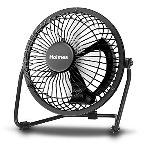 HOLMES 4" Mini High-Velocity Personal Desk Fan, 4 Blades, Adjustable 360° Head Tilt, Durable Metal Construction, Single Speed, Ideal for Home, Dorm Rooms, Bedrooms, or Offices, Black - Image 2