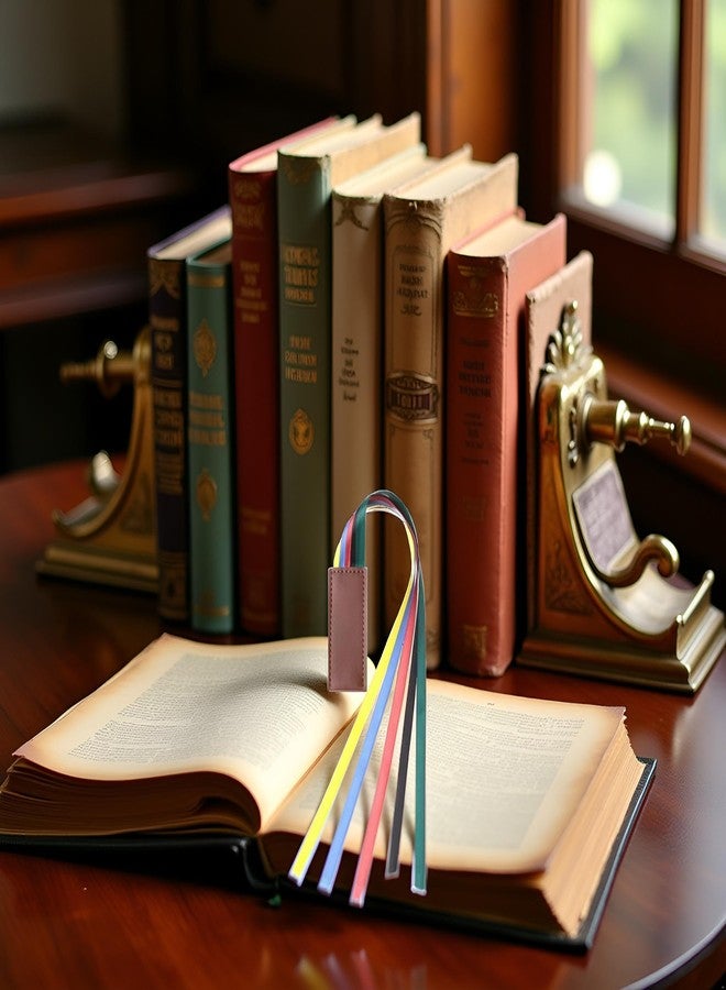فواصل كتب ملونة بشرائط، فواصل كتب عتيقة من الجلد الصناعي، أدوات فرز قراءة الكتب، علامات صفحات إبداعية مع 5 شرائط ملونة للكتب، أغلفة كتب وملحقاتها، لوازم مكتبية - Image 3