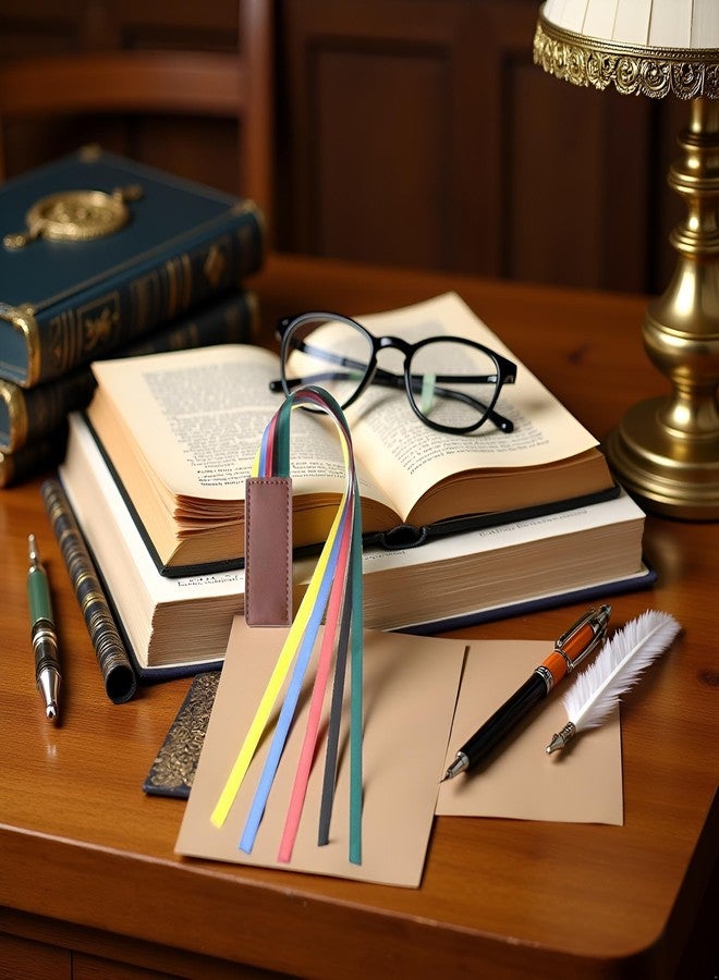 فواصل كتب ملونة بشرائط، فواصل كتب عتيقة من الجلد الصناعي، أدوات فرز قراءة الكتب، علامات صفحات إبداعية مع 5 شرائط ملونة للكتب، أغلفة كتب وملحقاتها، لوازم مكتبية - Image 2