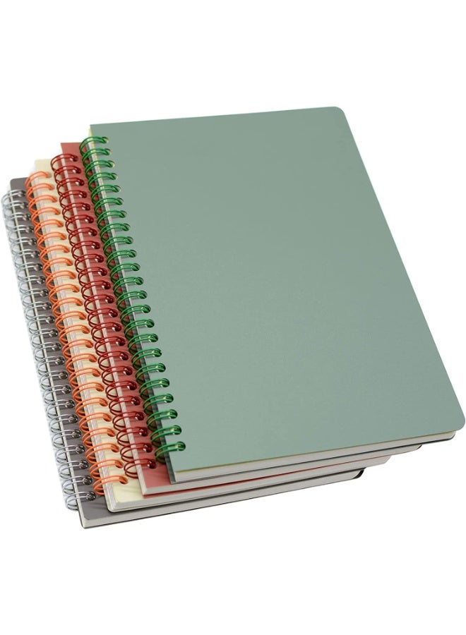 دفتر سلك - 4 أجهزة، 4 مواضيع، ورق مسطر للجامعة، غلاف بلاستيكي سميك مقاس A5 8.3x5.9 بوصة 80 ورقة للدراسة والملاحظات (أحمر، بني، أخضر، بيج) - Image 1