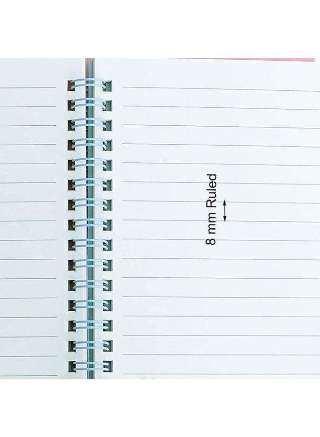 دفتر سلك - 4 أجهزة، 4 مواضيع، ورق مسطر للجامعة، غلاف بلاستيكي سميك مقاس A5 8.3x5.9 بوصة 80 ورقة للدراسة والملاحظات (أحمر، بني، أخضر، بيج) - Image 5