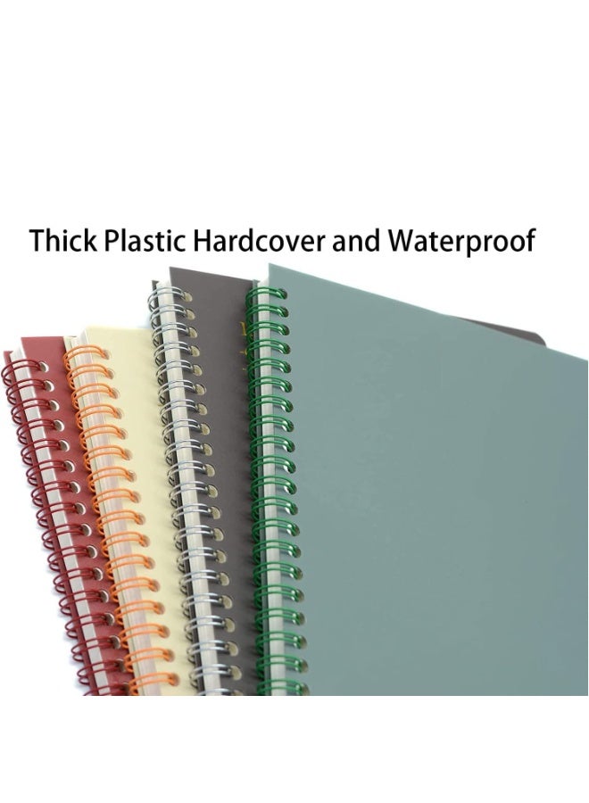 دفتر سلك - 4 أجهزة، 4 مواضيع، ورق مسطر للجامعة، غلاف بلاستيكي سميك مقاس A5 8.3x5.9 بوصة 80 ورقة للدراسة والملاحظات (أحمر، بني، أخضر، بيج) - Image 3