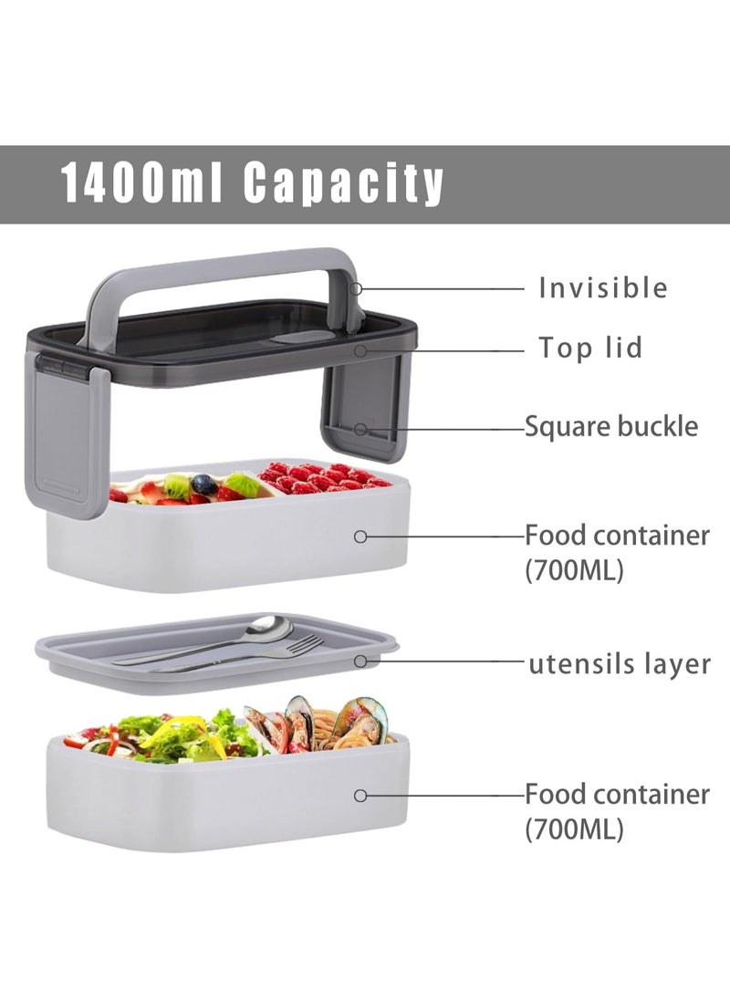 2- Layer Leakproof Bento Box, Large Lunch Box with Compartments und Cutlery Set, Food Picks for Lunch Box Containers for Adults, Microwave Food SafeBento Boxes
