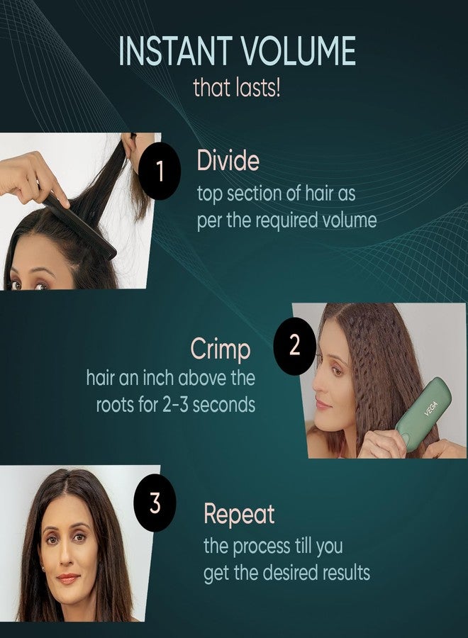 Vega VolumePro Hair Volumizer for Women With Ceramic Coated Plates & Digital Display, Gives Volumized & Bouncy Hair, Suitable for All Types (VHVH-01), Green - Image 4