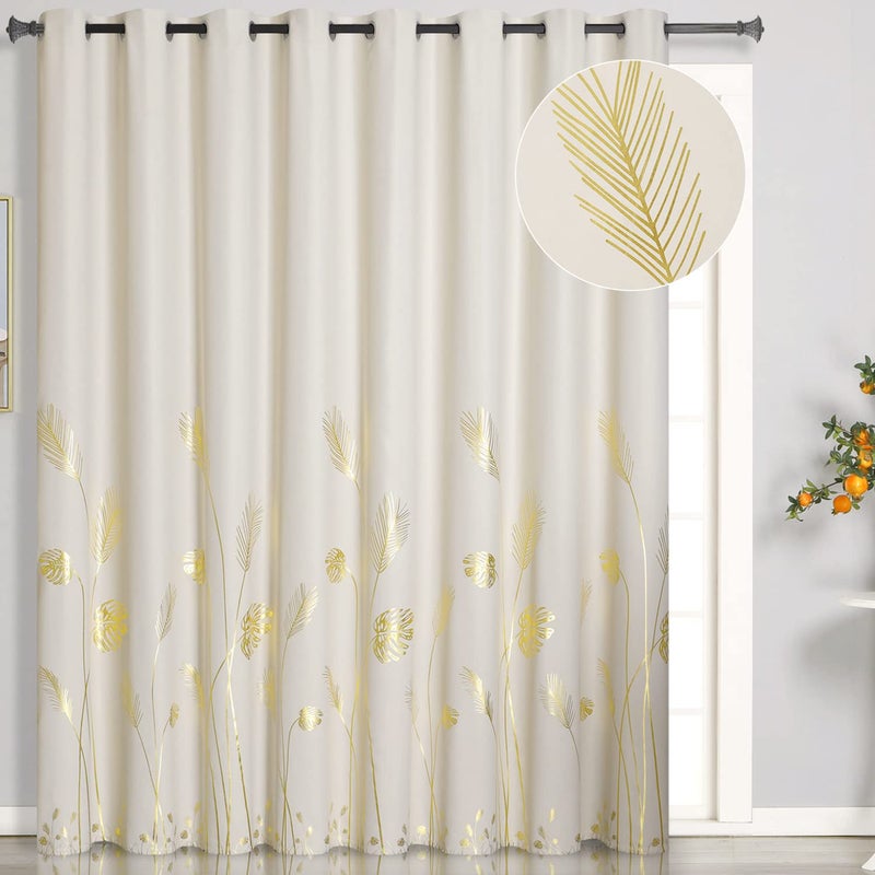 Estelar Textiler Cream Beige Curtain for Sliding Door 100W x 84L Inch Gold Palm Pattern Light Filtering Energy Saving Living Room 83ft x 7ft 1 Panel