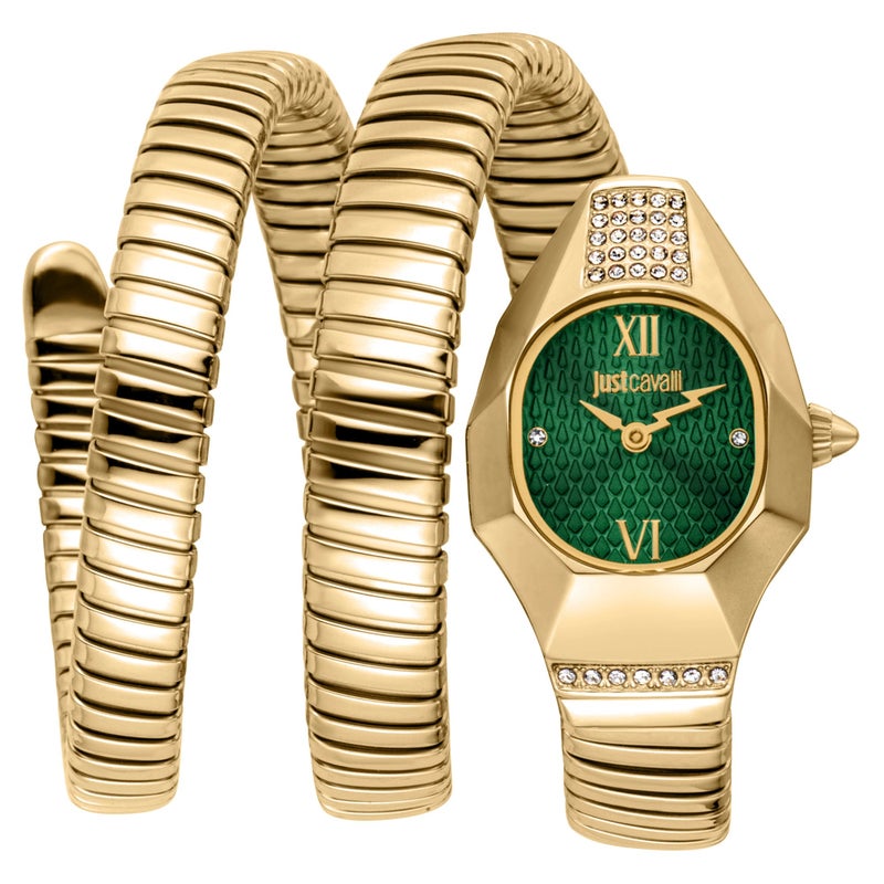 Just Cavalli Lunara Green Dial Yellow Gold Bracelet Watch for Women – JC1L397M0045 - Image 1