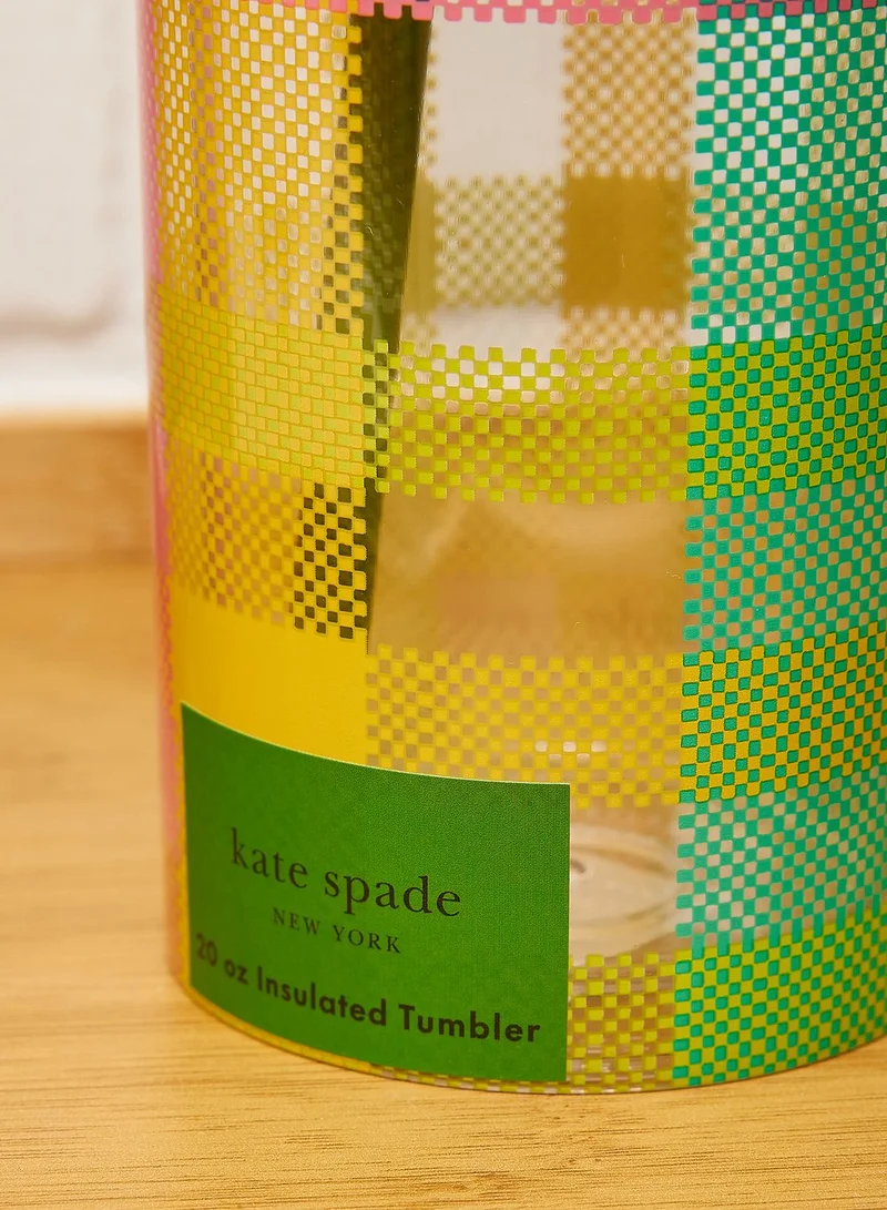 Kate Spade Acrylic Tumbler With Straw, Garden Plaid