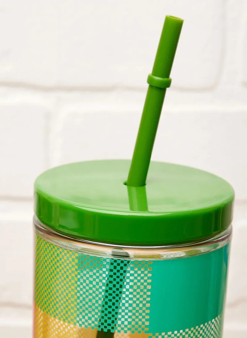 Kate Spade Acrylic Tumbler With Straw, Garden Plaid