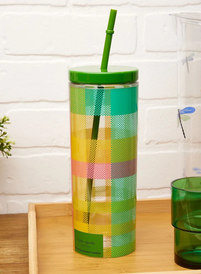Kate Spade Acrylic Tumbler With Straw, Garden Plaid