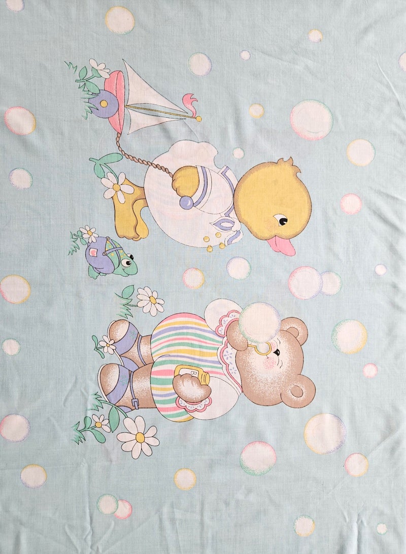 Nursery Cotton Fabric with Teddy Bear Print, Blue Background, 1.8 Metres x 114 Centimeters, Bubble Pattern - Image 3