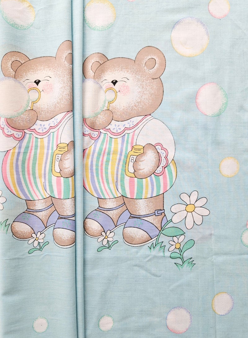 Nursery Cotton Fabric with Teddy Bear Print, Blue Background, 1.8 Metres x 114 Centimeters, Bubble Pattern - Image 2