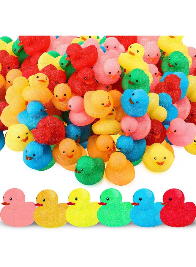 Syhood 120 Pcs Glitter Rubber Ducks 2" Colorful Rubber Duckies Fidget Toy Small Assorted Rubber Ducky for Bath Birthday Gifts Stress Relief Summer Beach and Pool Activity Cruise Decorations - Image 1