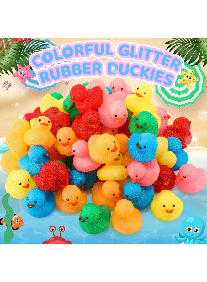 Syhood 120 Pcs Glitter Rubber Ducks 2" Colorful Rubber Duckies Fidget Toy Small Assorted Rubber Ducky for Bath Birthday Gifts Stress Relief Summer Beach and Pool Activity Cruise Decorations - Image 4