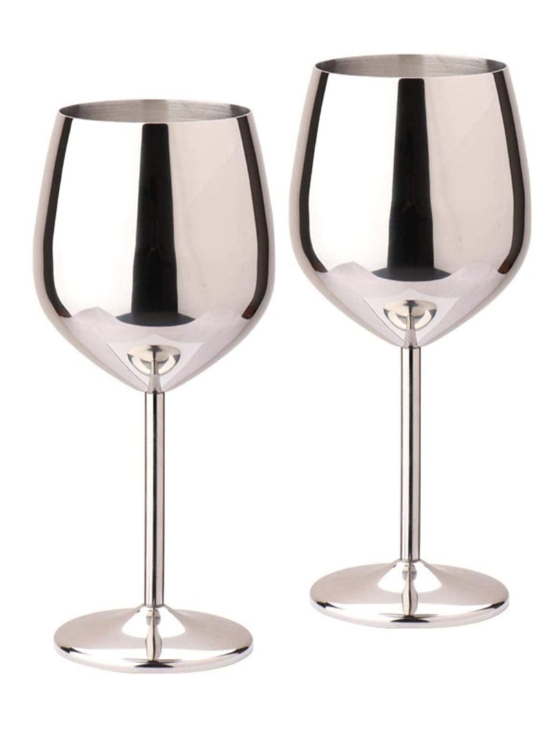 KASTWAVE Drank Glass, Stainless Steel Metal Stemmed Drank Glasses Shatter Proof Glasses Unbreakable for Juice Drink Birthday Party Anniversary 2PCS (Silver) - Image 1