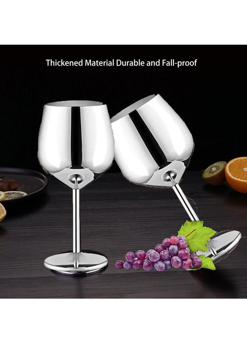 KASTWAVE Drank Glass, Stainless Steel Metal Stemmed Drank Glasses Shatter Proof Glasses Unbreakable for Juice Drink Birthday Party Anniversary 2PCS (Silver) - Image 3