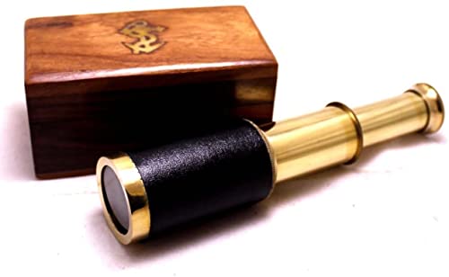 NAUTICALMART 6 Handheld Brass Telescope with Anchor Rosewood Box Rustic Vintage Beautiful Pirate Navigation Glass Optics for Travellers Adventure Enthusiasts Collectible - Image 1