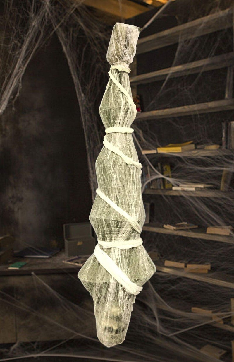 ESSENSON Halloween Decorations Outdoor  70 Inch Hanging Corpses Props Scary Skeleton Body Inside Spider Web Halloween Yard Indoor  Outdoor Decor Halloween Party Favors Haunted House Decorations