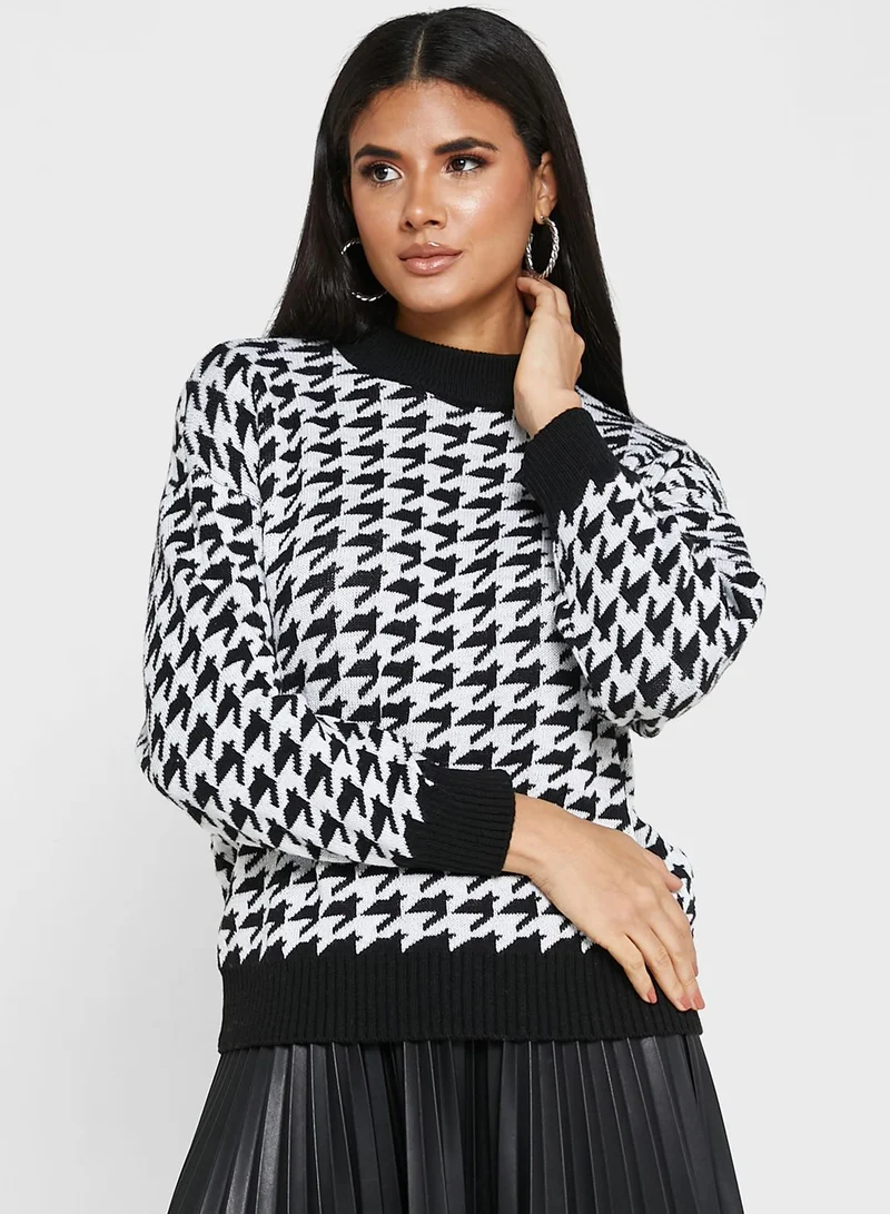 ELLA Houndstooth Knitted Sweater