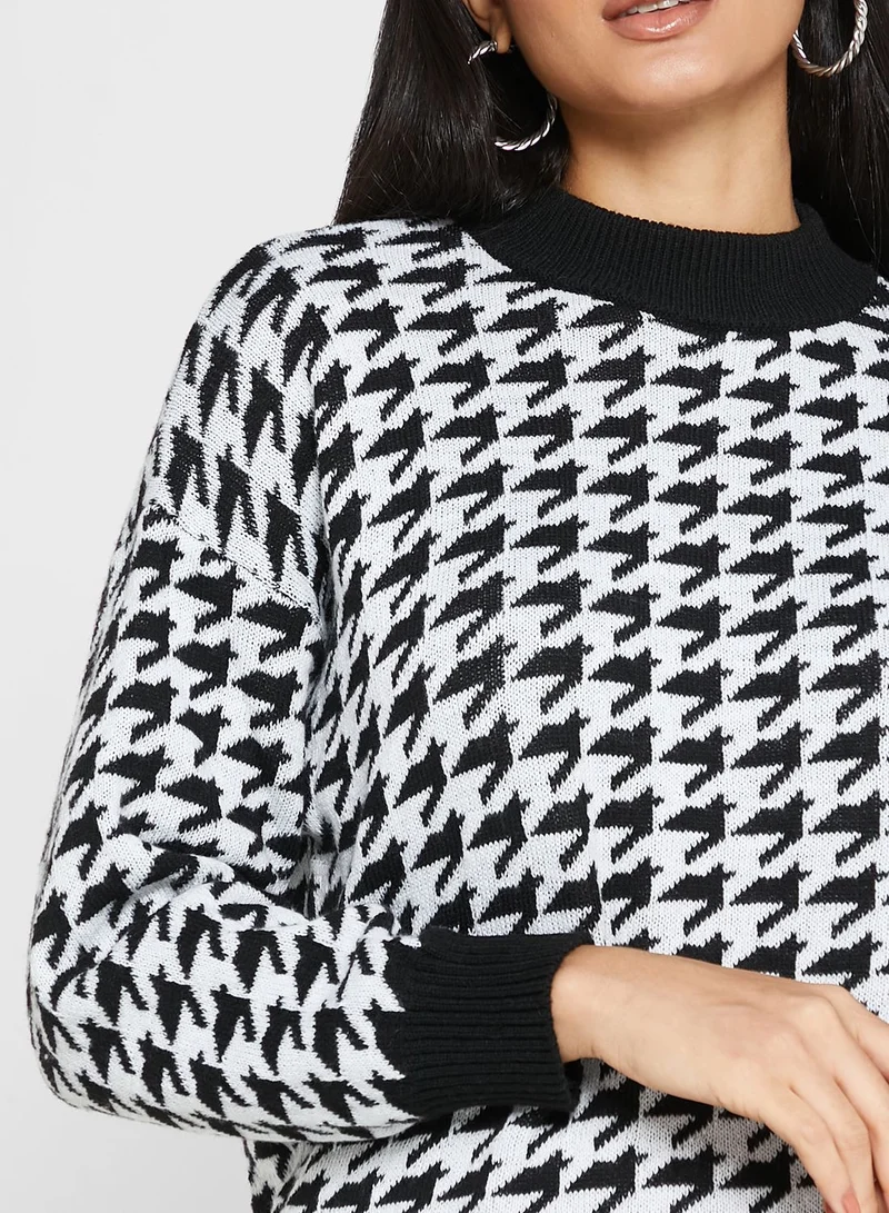 ELLA Houndstooth Knitted Sweater