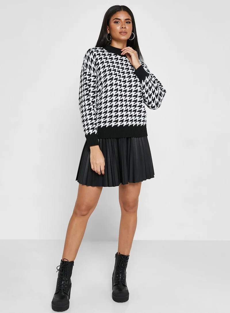 ELLA Houndstooth Knitted Sweater