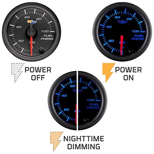 GlowShift Black 7 Color 100 PSI Fuel Pressure Gauge Kit - Includes 1/8-27 NPT Electronic Sensor & Wiring - Multi-Color Display - Black Dial - Clear Lens - for Car & Truck - 2-1/16" 52mm - Image 5