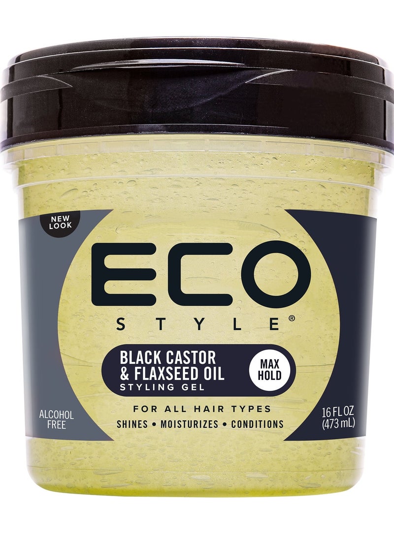 إيكو ستايل جل شعر إيكو ستايلر بزيت الخروع الأسود وبذور الكتان | ثبات ولمعان قوي | جل للتحكم بالتجعد خالٍ من الكحول للشعر الطبيعي | ٤٧٣ مل - Image 1