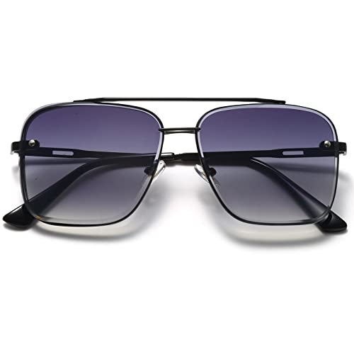Breaksun Square Aviator Sunglasses for Men Women Fashion Vintage Diamond Cutting Lens Classic Military Pilot Gradient Shades (Black/Grey Gradient lens) - Image 1