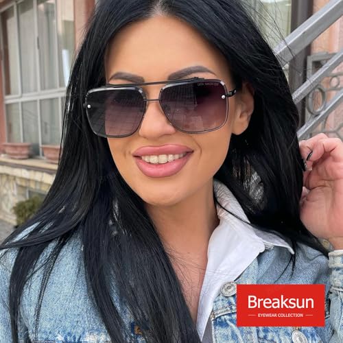 Breaksun Square Aviator Sunglasses for Men Women Fashion Vintage Diamond Cutting Lens Classic Military Pilot Gradient Shades (Black/Grey Gradient lens) - Image 3