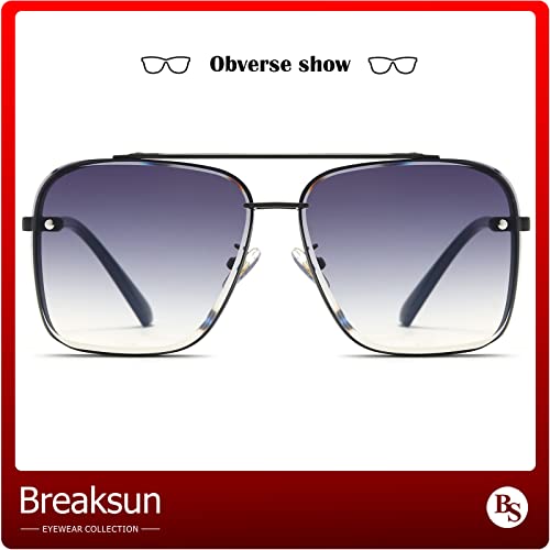 Breaksun Square Aviator Sunglasses for Men Women Fashion Vintage Diamond Cutting Lens Classic Military Pilot Gradient Shades (Black/Grey Gradient lens) - Image 5