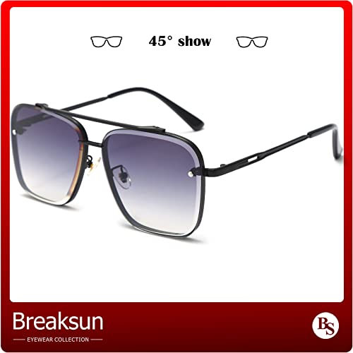 Breaksun Square Aviator Sunglasses for Men Women Fashion Vintage Diamond Cutting Lens Classic Military Pilot Gradient Shades (Black/Grey Gradient lens) - Image 4