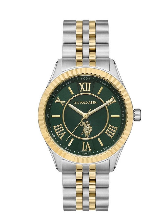 U.S. Polo Assn. U.S. Polo Assn. Stile 36mm Ladies' Watch with Bold Green Dial, Gold Accents & Two-Tone Stainless Steel Band - USPA2028-08, Elevate Your Style with Elegance  - Image 1