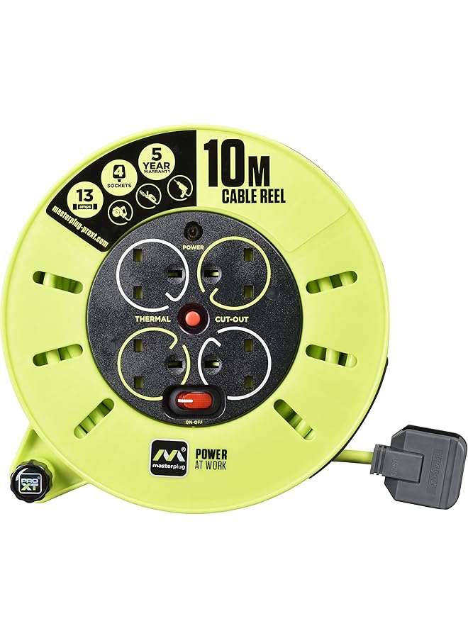 erorex Pro Xt Four Socket Medium Cassette Cable Reel With Winding Handle Thermal Cut Out And Power Switch 10 Meters High Visibility Cable Green - Image 2