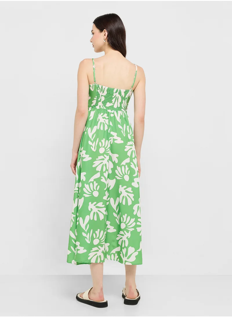 جينجر Floral Print Midi Dress