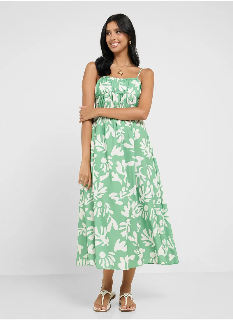 Ginger Strappy Floral Print A Line Dress