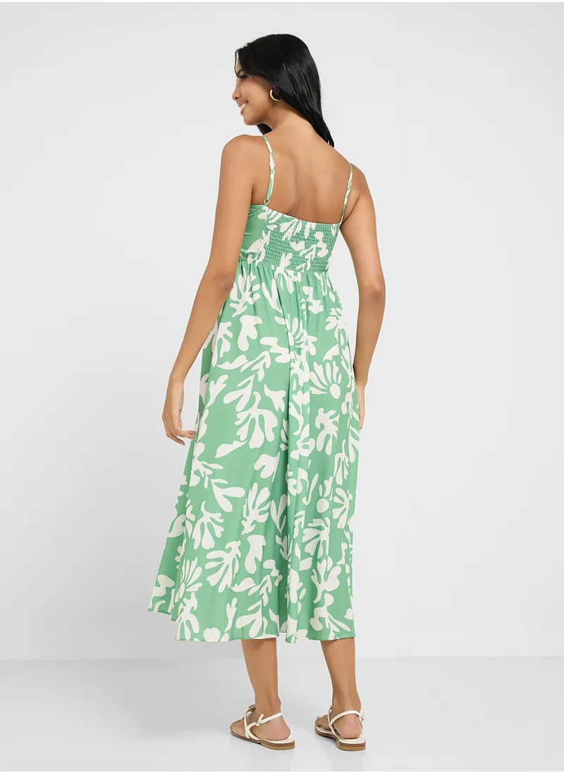 Ginger Strappy Floral Print A Line Dress