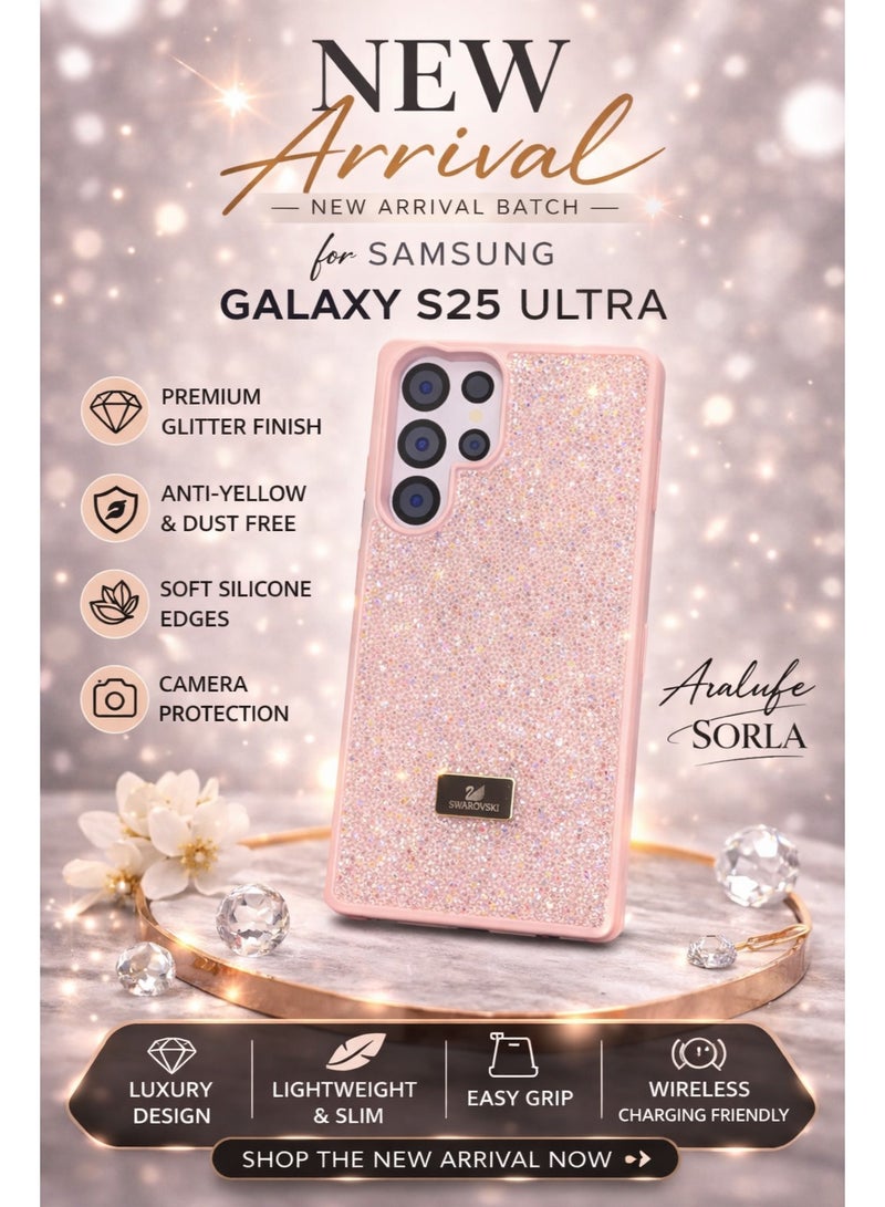 VR CREATIVE Glitter Diamond Phone Case for Samsung Galaxy S25 Ultra Sparkling Rhinestone Bling Protective Cover - Pink - Image 4