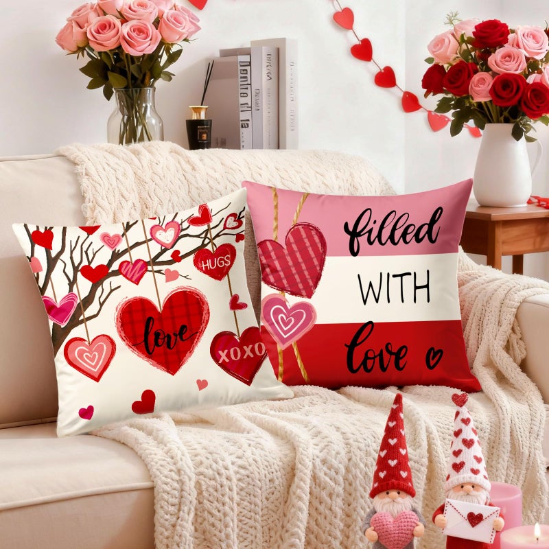 Yosichy Valentines Decorations-Valentine Pillow Covers 18X18 Set Of 4  Pink Red Hearts Be My Valentine Throw Outdoor Pillow Covers Anniversary Wedding Cushion Case For Home Sofa Couch D?Cor - Image 2