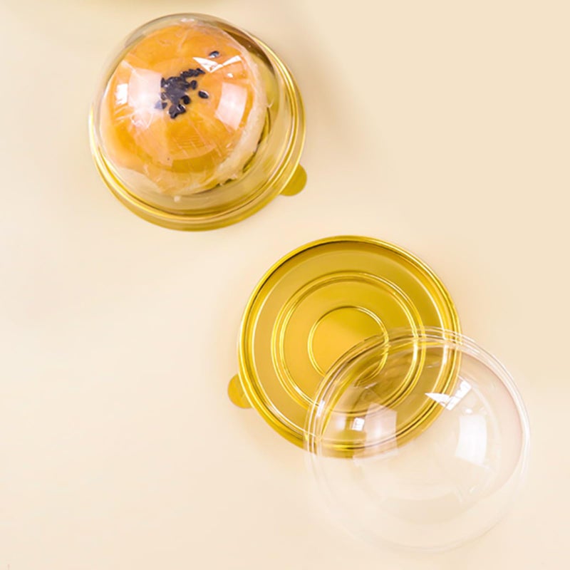Yoodelife Clear Plastic Mini Cake Container, Round Cupcake Mooncake Dessert Boxes Muffin Pod Dome Muffin Single Container Box with a Transparent Lid for Wedding Birthday Party (Gold, 20pc) - Image 5