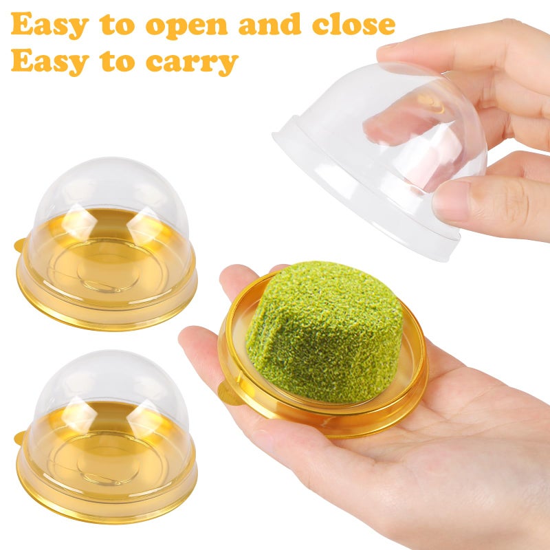 Yoodelife Clear Plastic Mini Cake Container, Round Cupcake Mooncake Dessert Boxes Muffin Pod Dome Muffin Single Container Box with a Transparent Lid for Wedding Birthday Party (Gold, 20pc) - Image 3