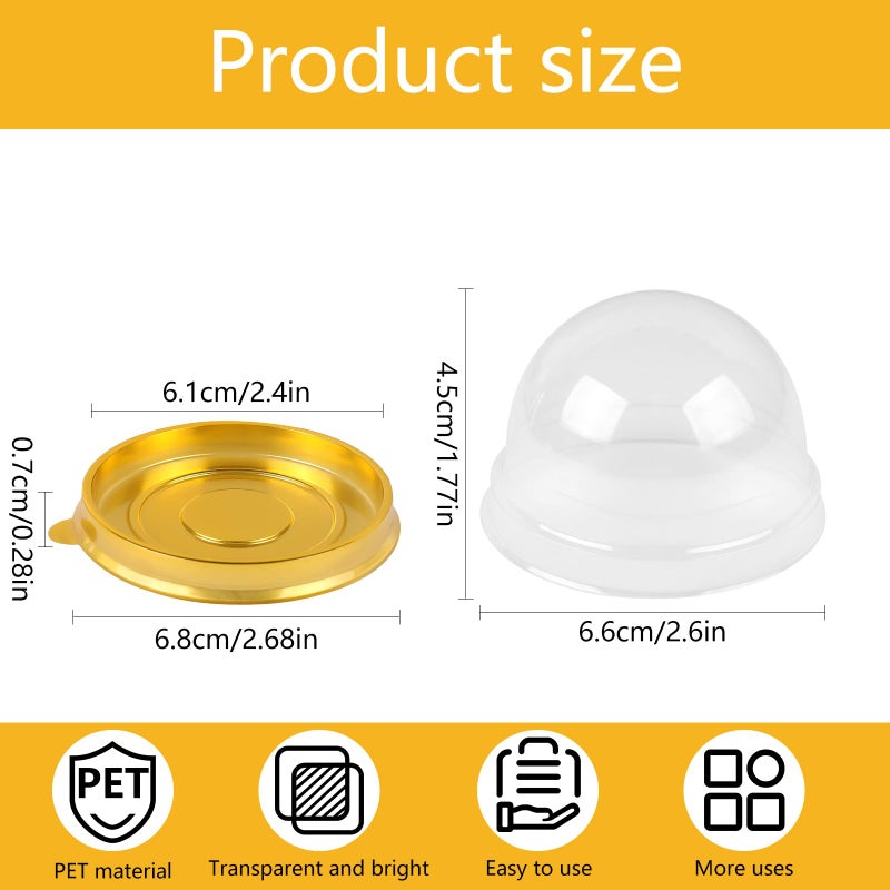Yoodelife Clear Plastic Mini Cake Container, Round Cupcake Mooncake Dessert Boxes Muffin Pod Dome Muffin Single Container Box with a Transparent Lid for Wedding Birthday Party (Gold, 20pc) - Image 2