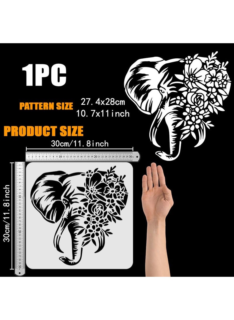 FINGERINSPIRE FINGERINSPIRE Floral Elephant Painting Stencil 11.8x11.8 inch Plastic Elephant Pattern Stencil Reusable Animal Theme Template for Painting on Wood, Floor, Wall, Tile, Canvas, Fabric and Furniture  - Image 2